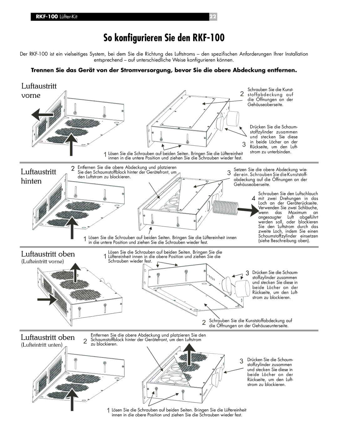 Rotel owner manual So konﬁgurieren Sie den RKF-100, Luftaustritt vorne 