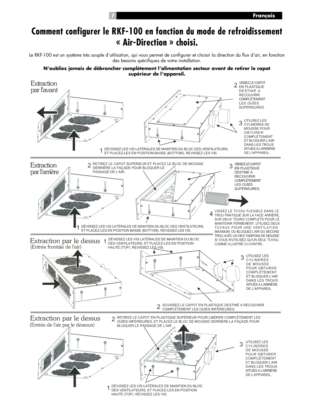 Rotel RKF-100 owner manual « Air-Direction » choisi, Extraction par lavant 