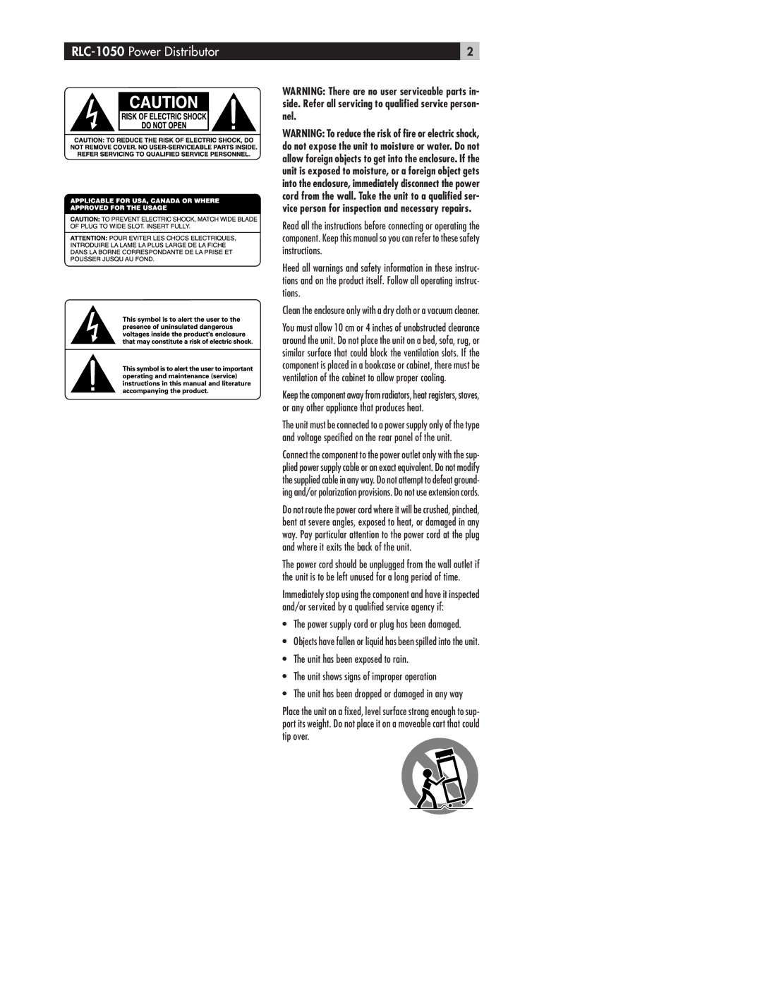 Rotel owner manual RLC-1050 Power Distributor 