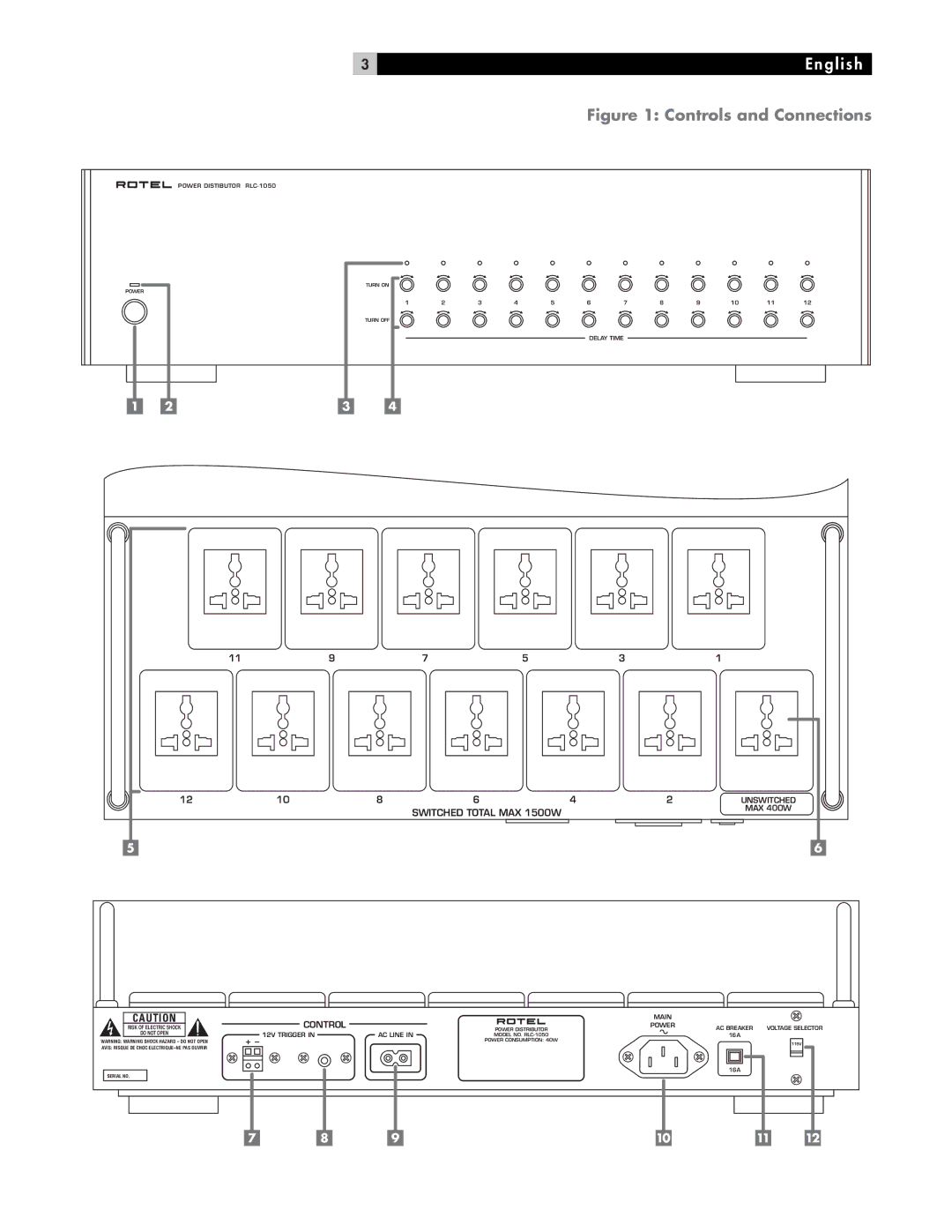 Rotel RLC-1050 owner manual Controls and Connections 