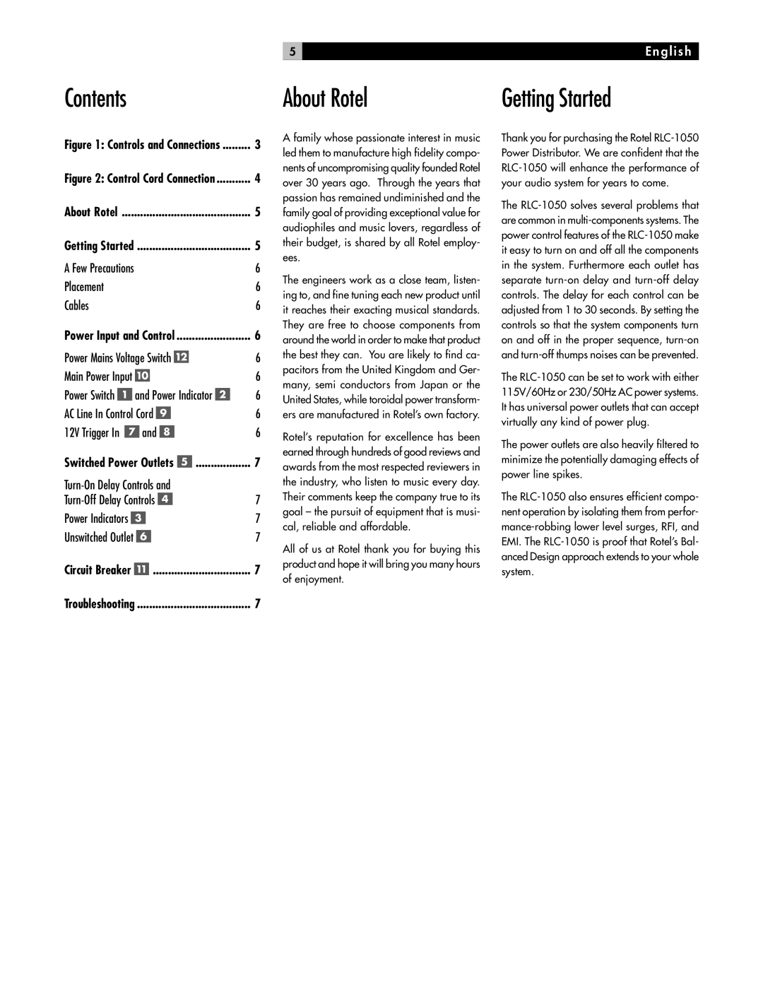 Rotel RLC-1050 owner manual About Rotel Getting Started, Turn-On Delay Controls Turn-Off Delay Controls 