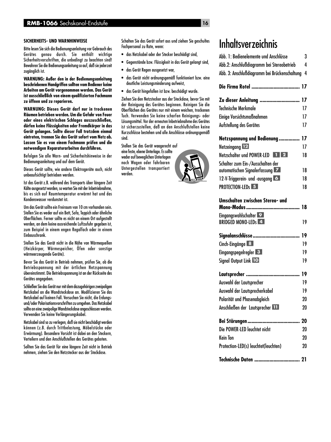 Rotel RMB-1066 owner manual Inhaltsverzeichnis 