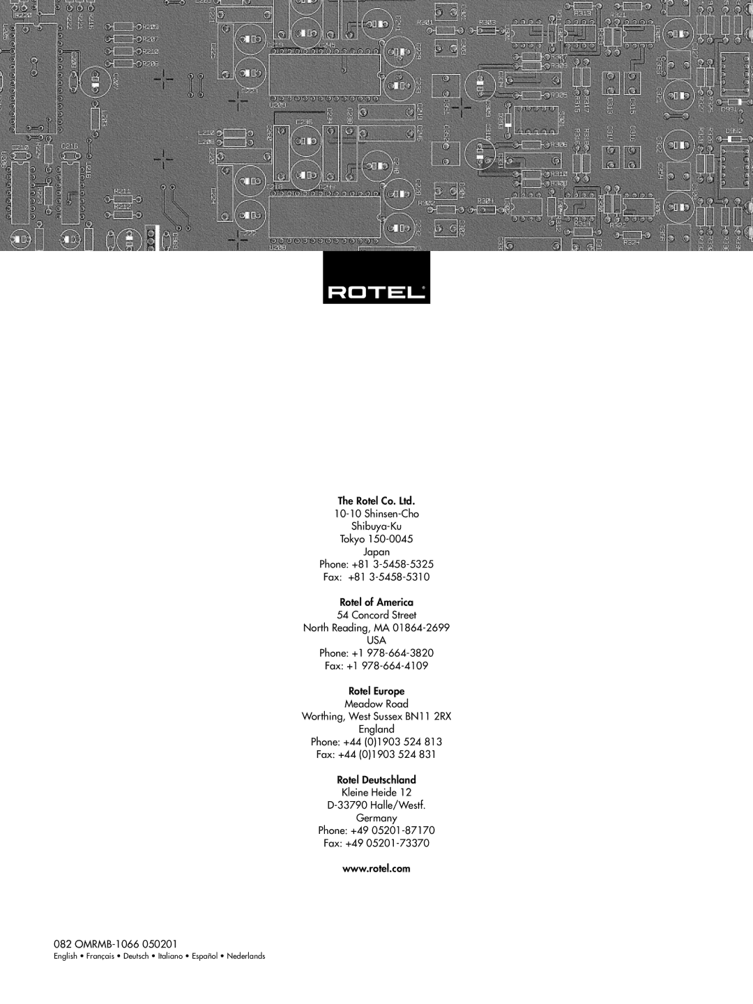 Rotel RMB-1066 owner manual Usa 