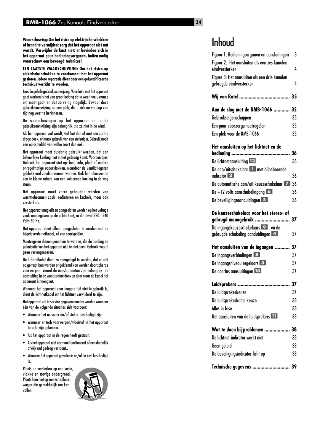 Rotel owner manual Inhoud, RMB-1066 Zes Kanaals Eindversterker 