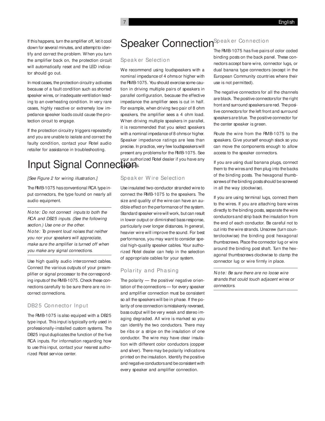 Rotel RMB-1075 owner manual Input Signal Connection 