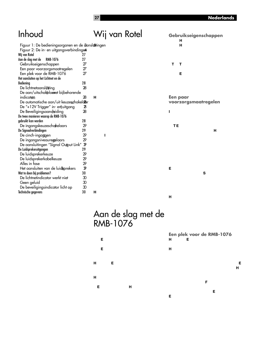 Rotel RMB-1076 owner manual Inhoud Wij van Rotel, Nederlands 