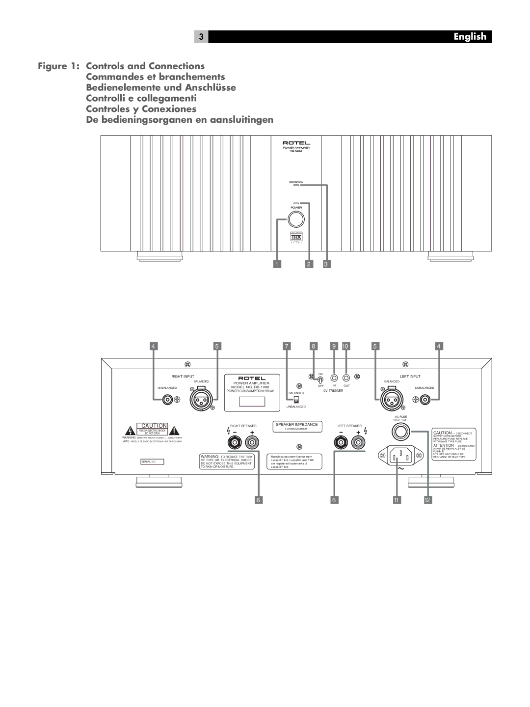 Rotel RMB-1080 owner manual English, Left Input 