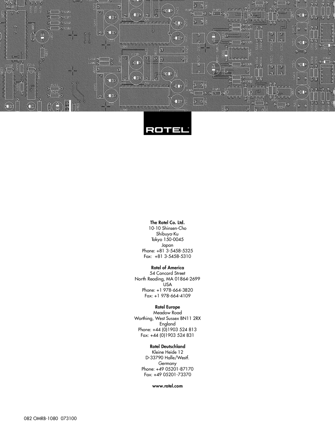 Rotel RMB-1080 owner manual Usa 