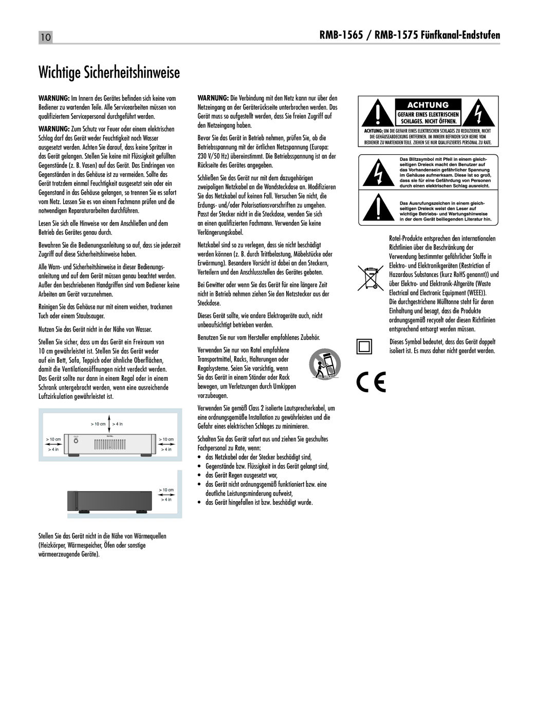 Rotel RMB1575BK manual Benutzen Sie nur vom Hersteller empfohlenes Zubehör, Das Netzkabel oder der Stecker beschädigt sind 