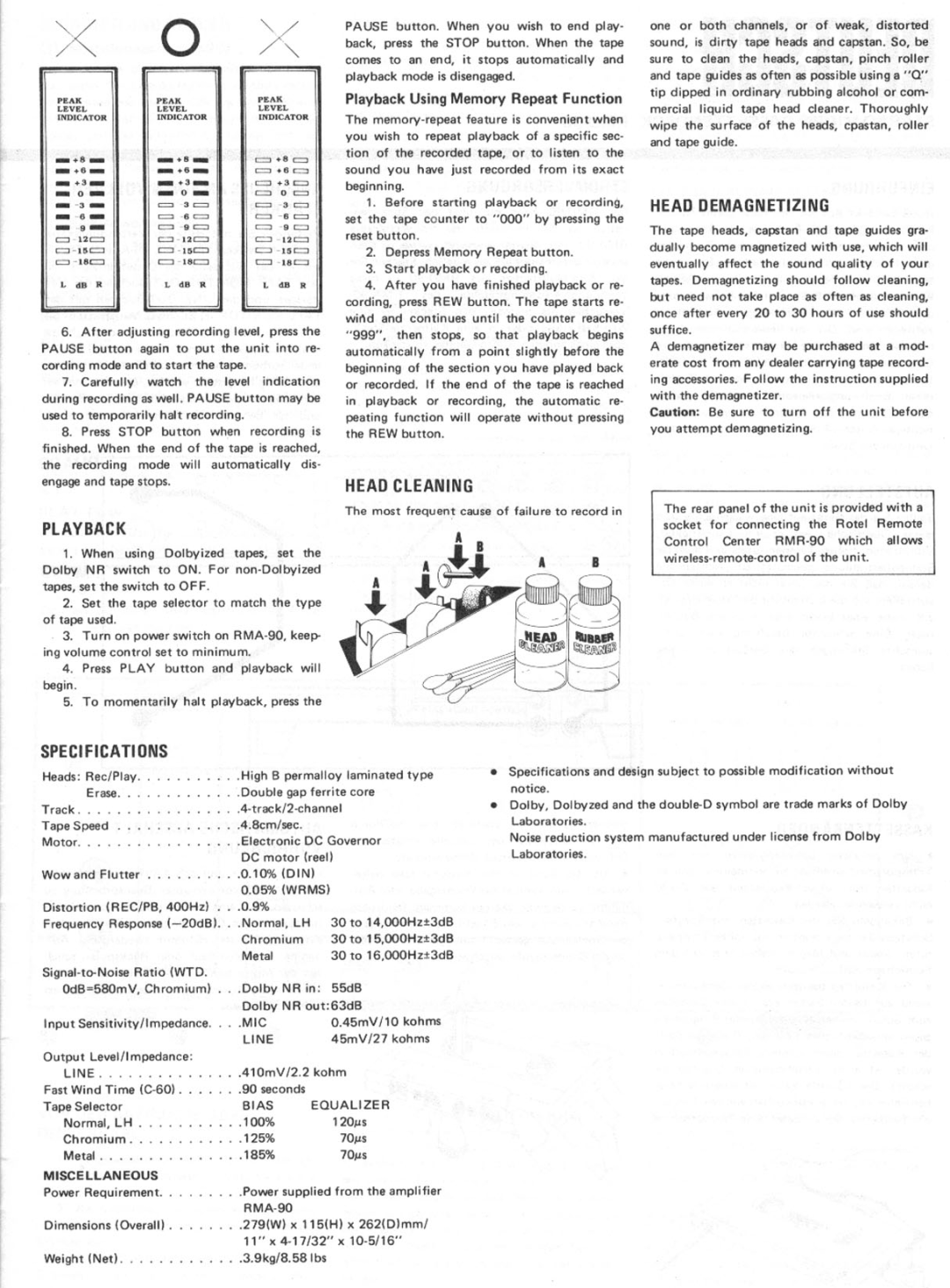 Rotel RMD-90 manual 