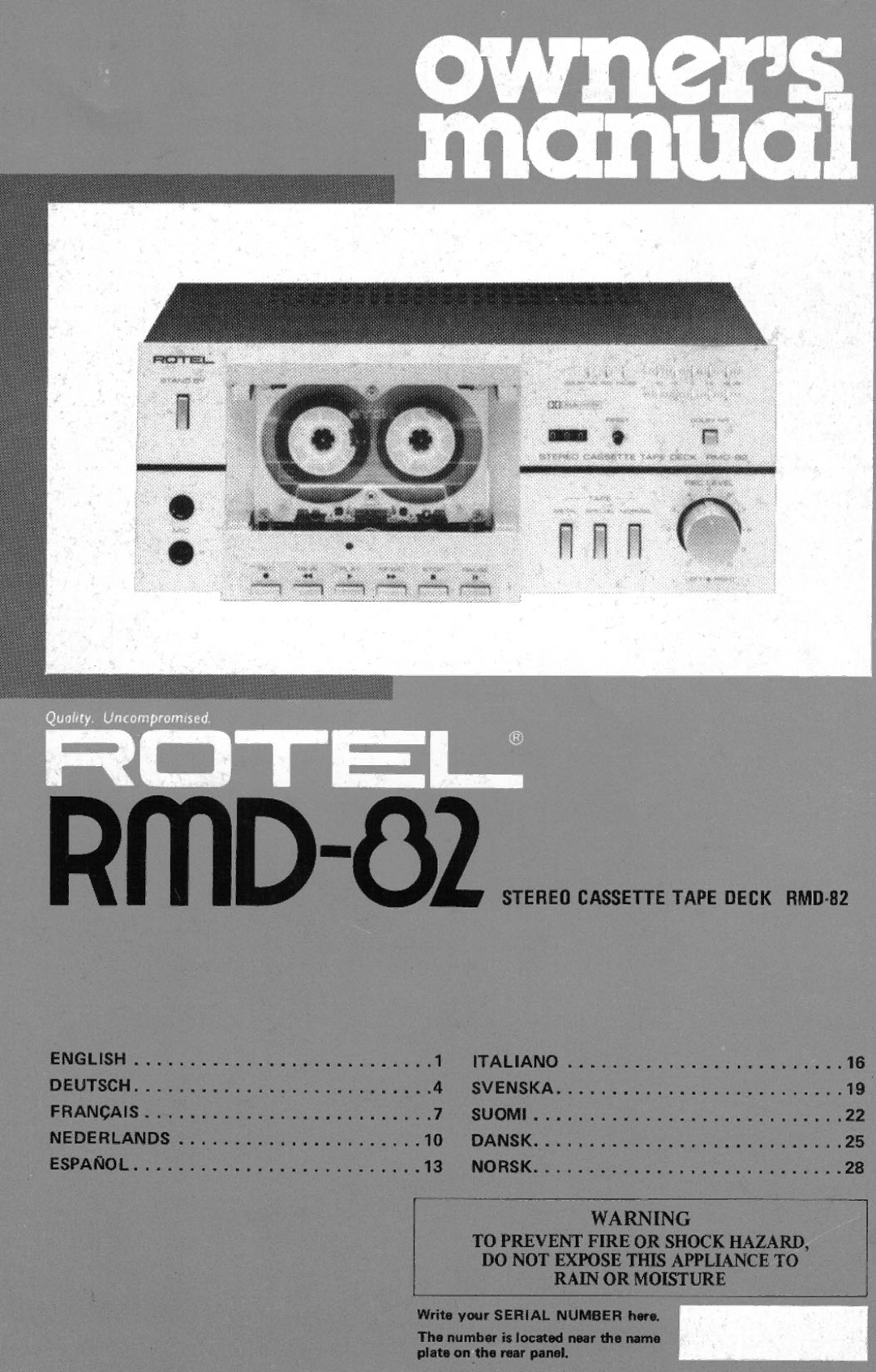 Rotel RMD82 manual 