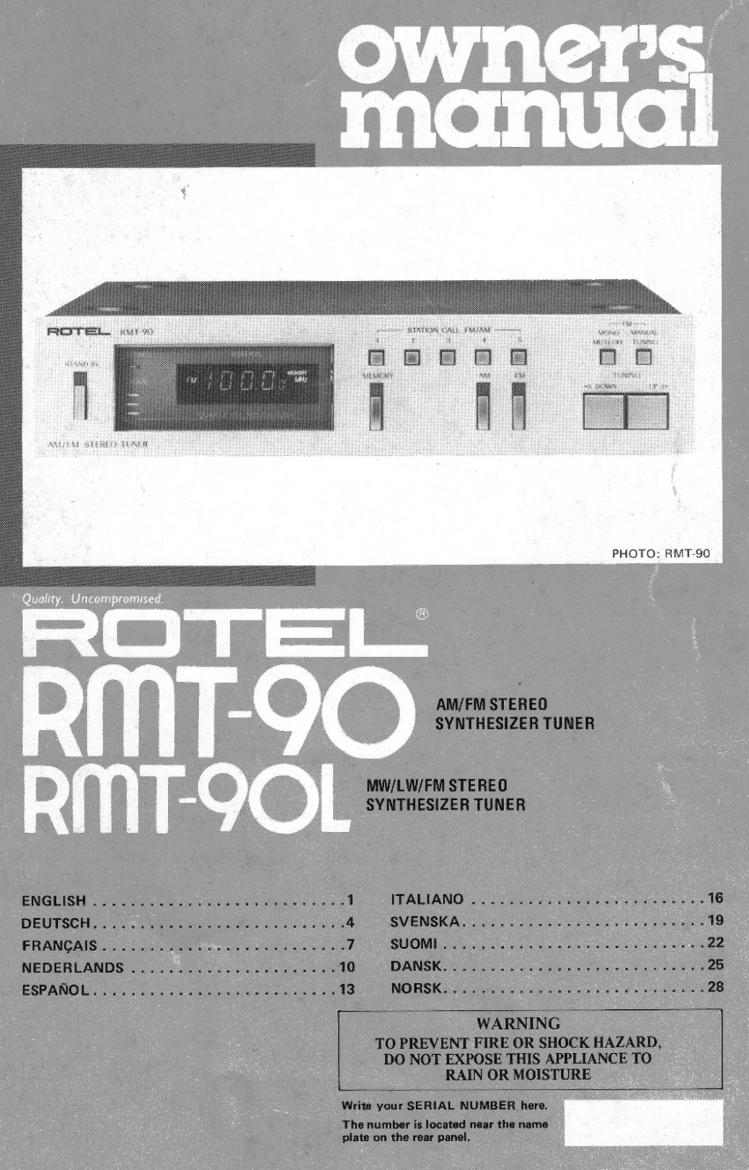 Rotel RMT90-L manual 