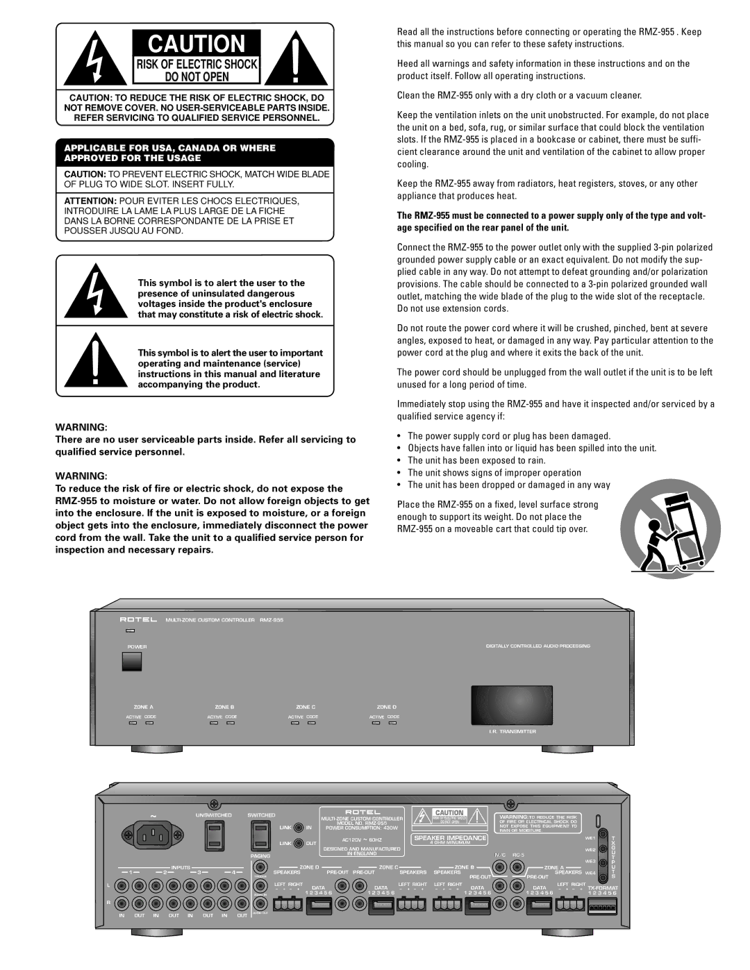 Rotel operation manual Controller RMZ-955 