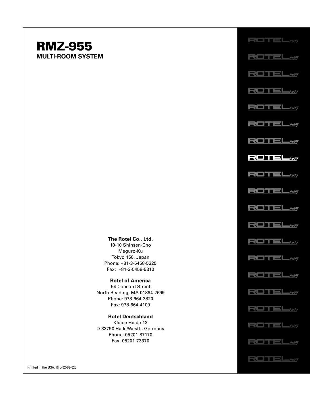 Rotel RMZ-955 operation manual 