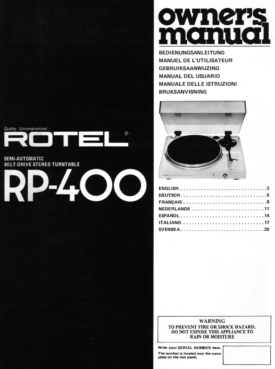 Rotel RP-400 manual 