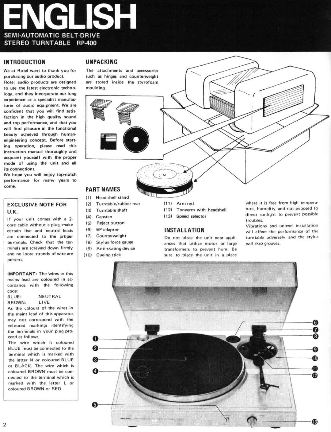 Rotel RP-400 manual 