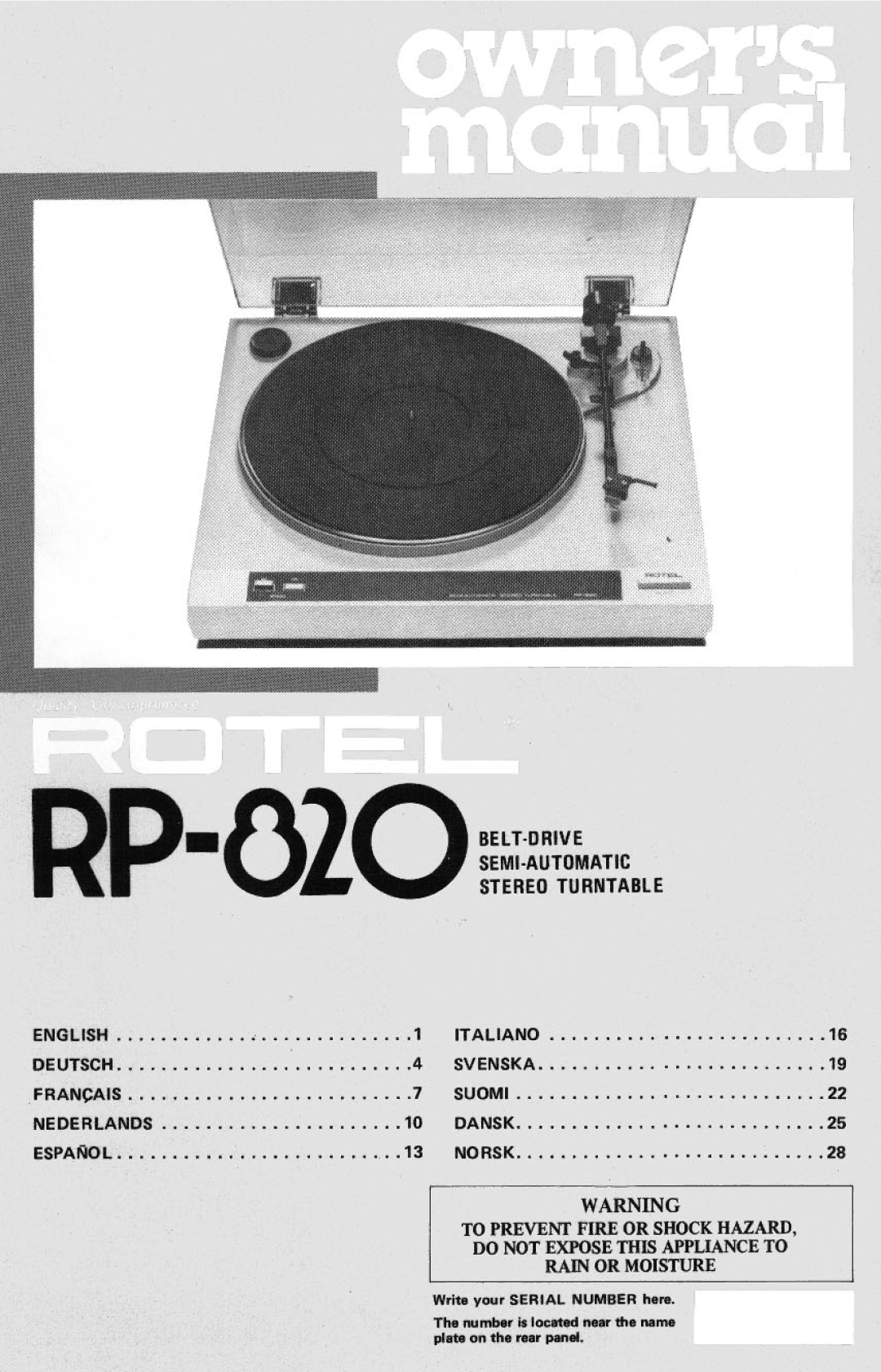 Rotel RP-820 manual 