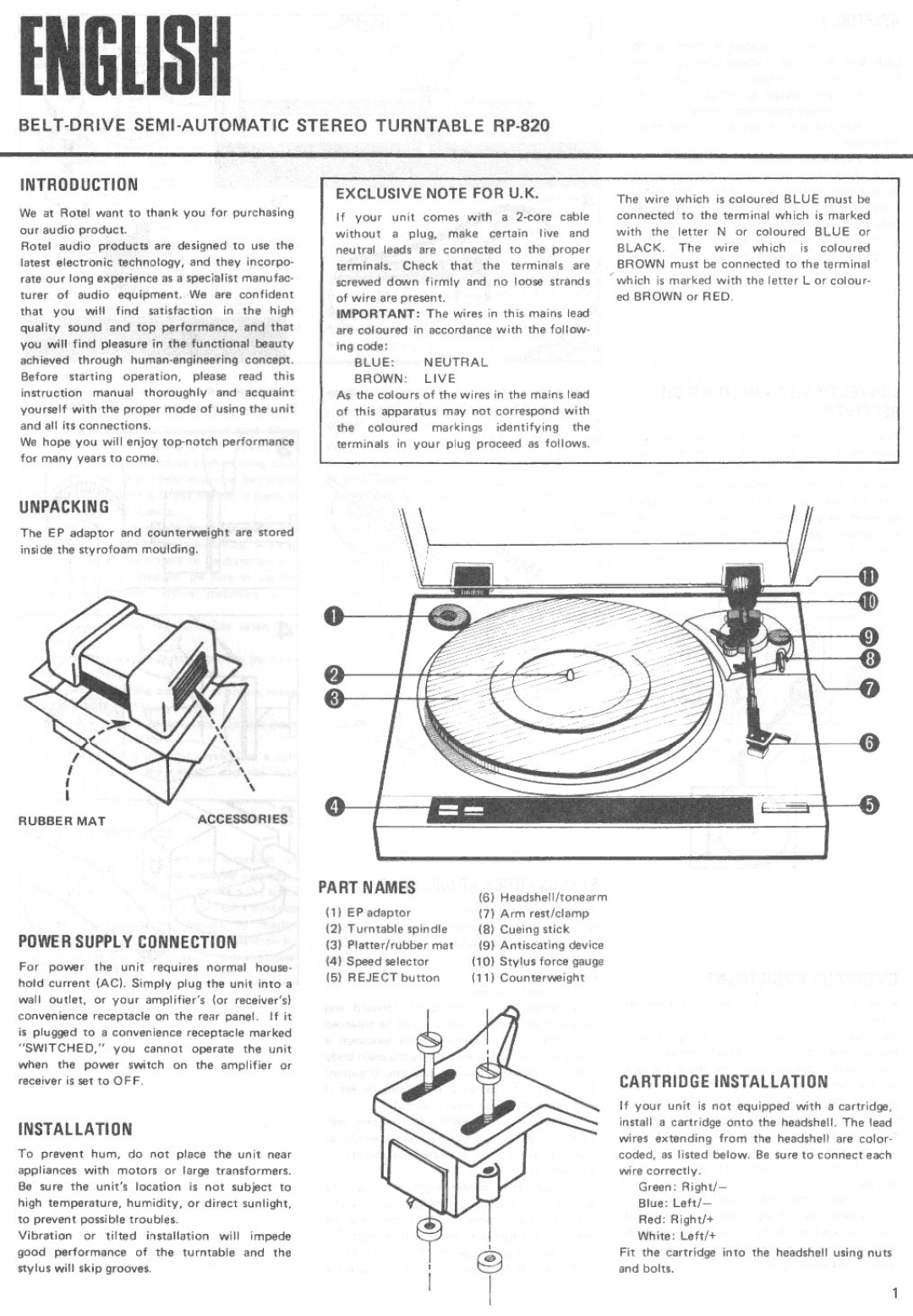 Rotel RP-820 manual 