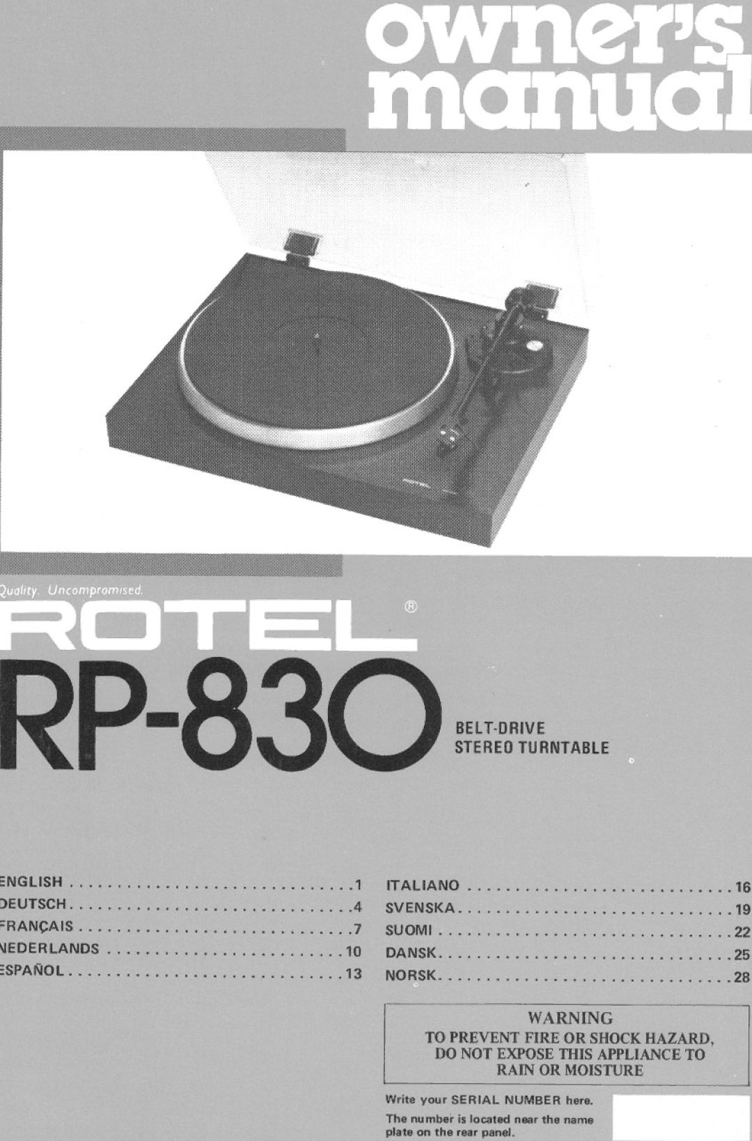 Rotel RP-830 manual 