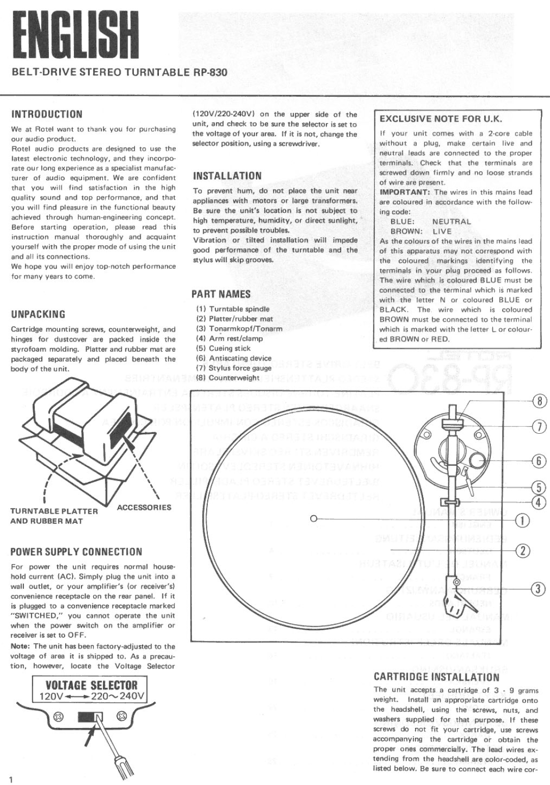 Rotel RP-830 manual 