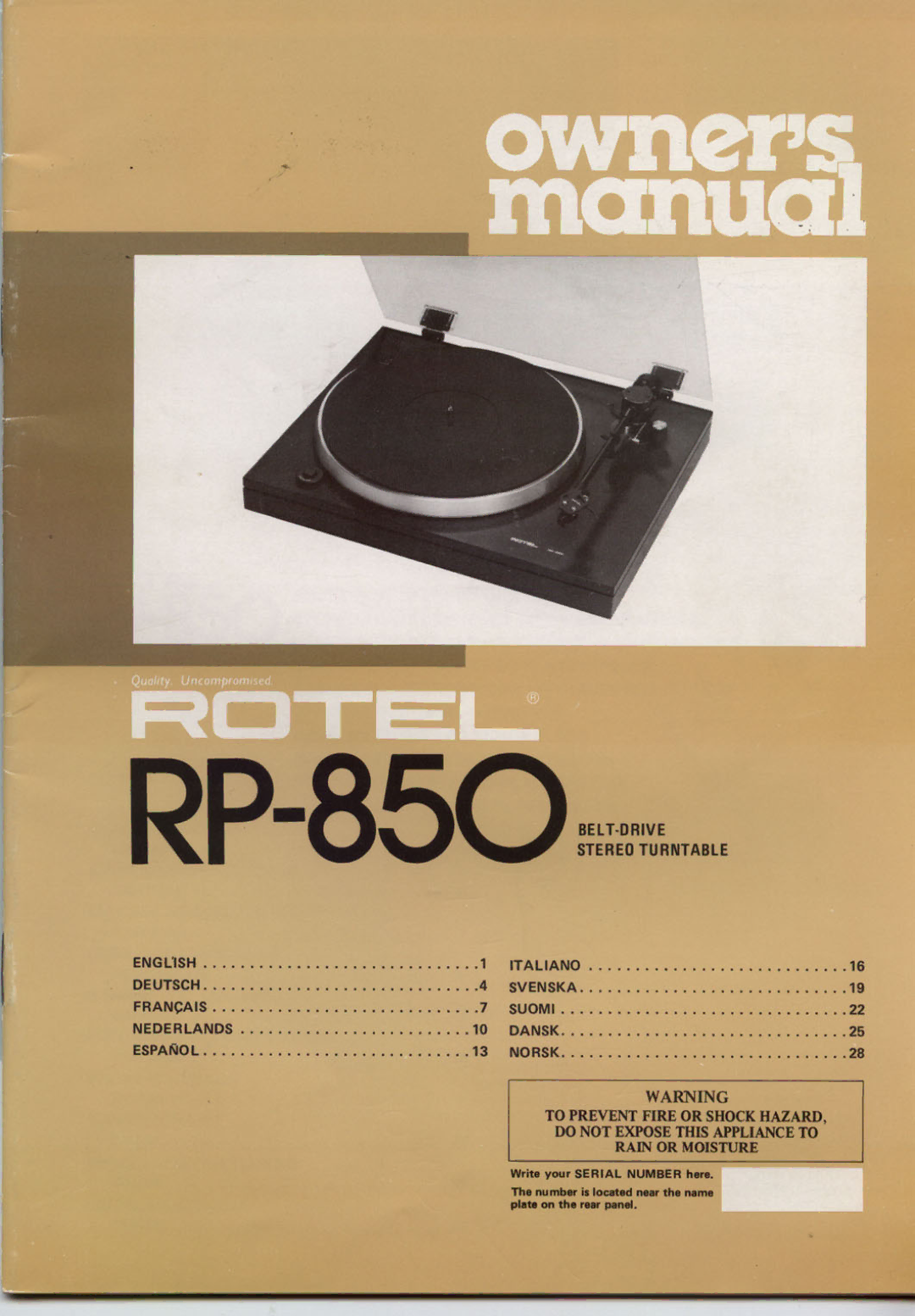 Rotel RP-850 manual 