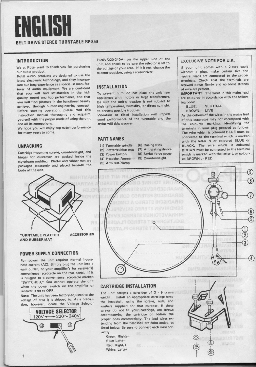 Rotel RP-850 manual 