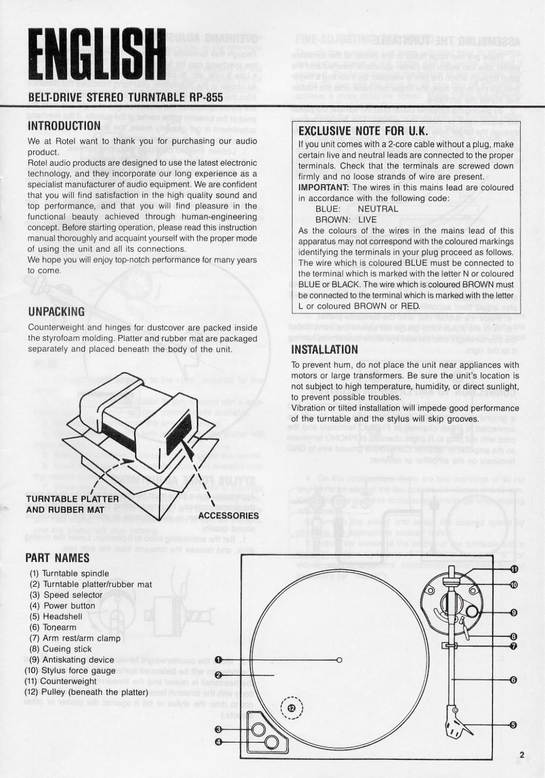 Rotel RP-855 manual 