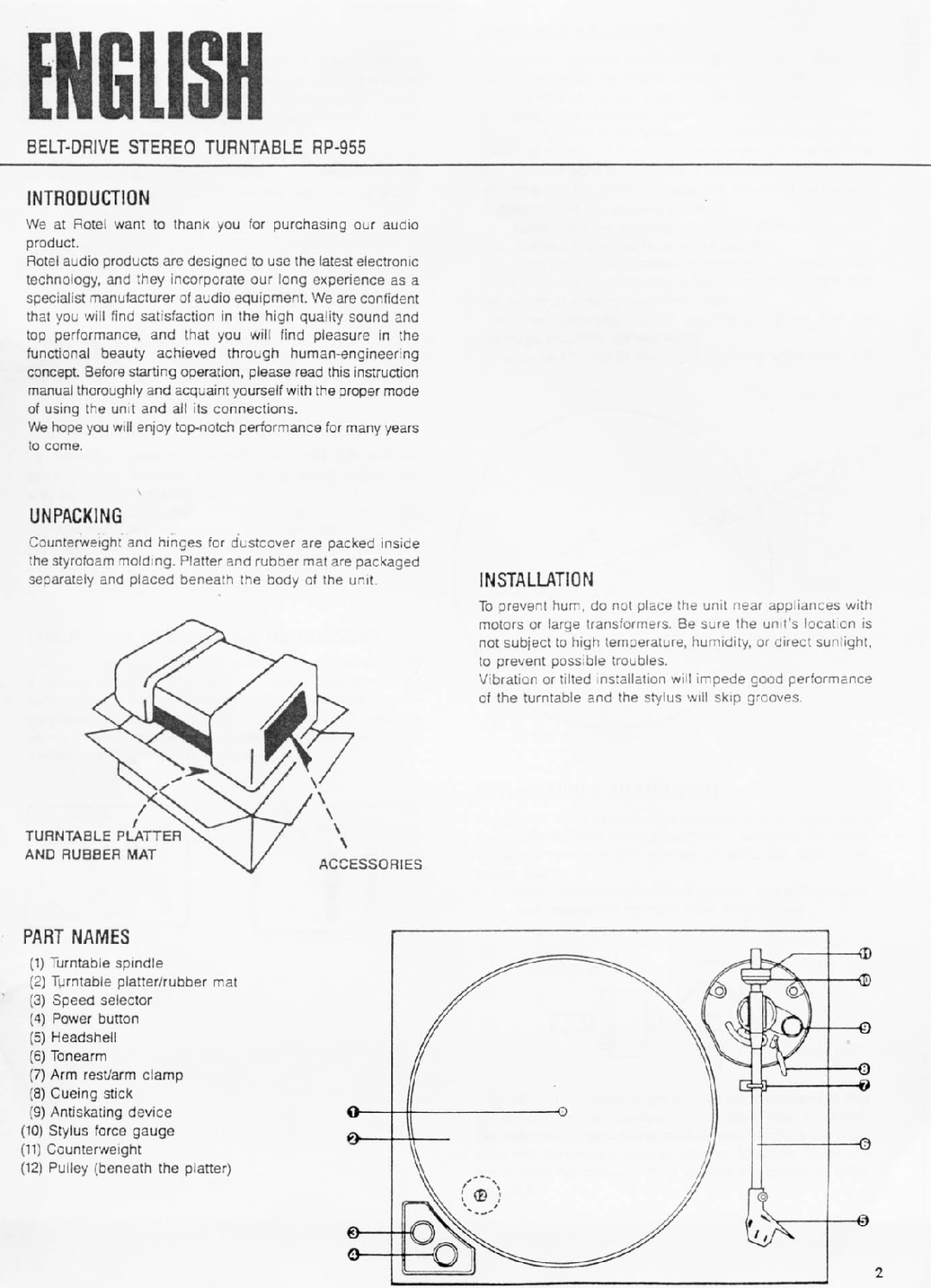 Rotel RP-955 manual 