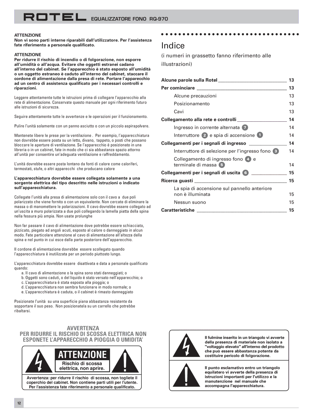 Rotel RQ-970 owner manual Indice 