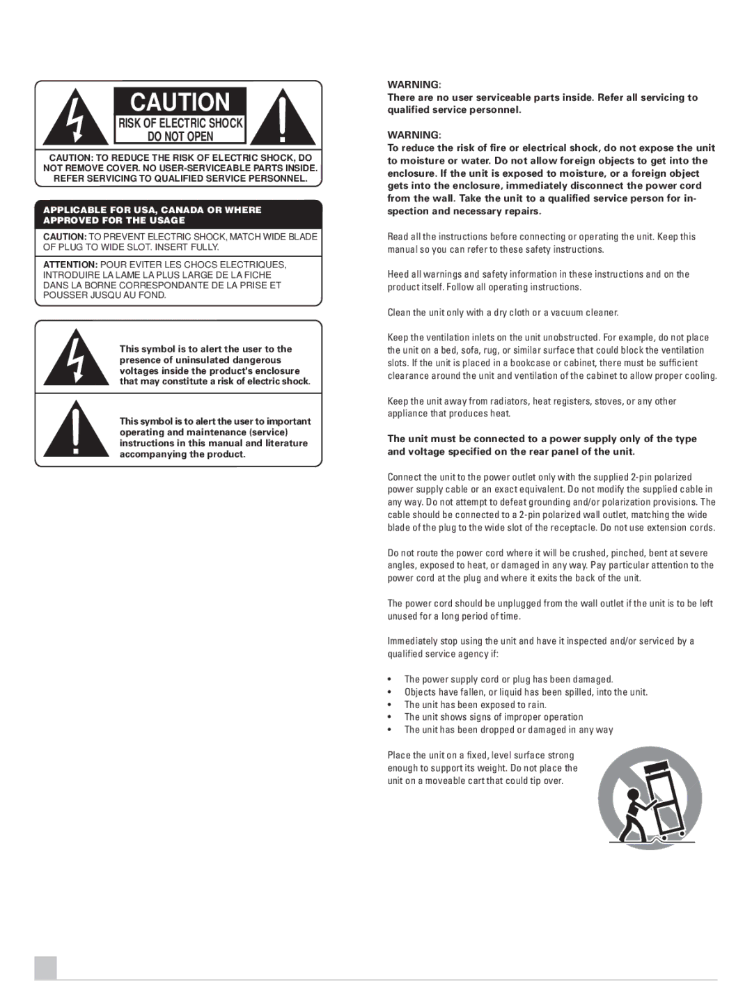 Rotel RQ-970 owner manual Risk of Electric Shock Do not Open 