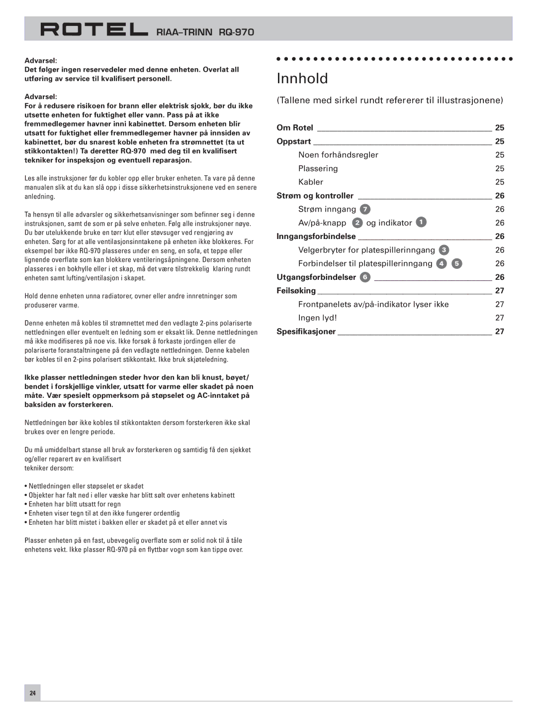 Rotel RQ-970 owner manual Innhold 