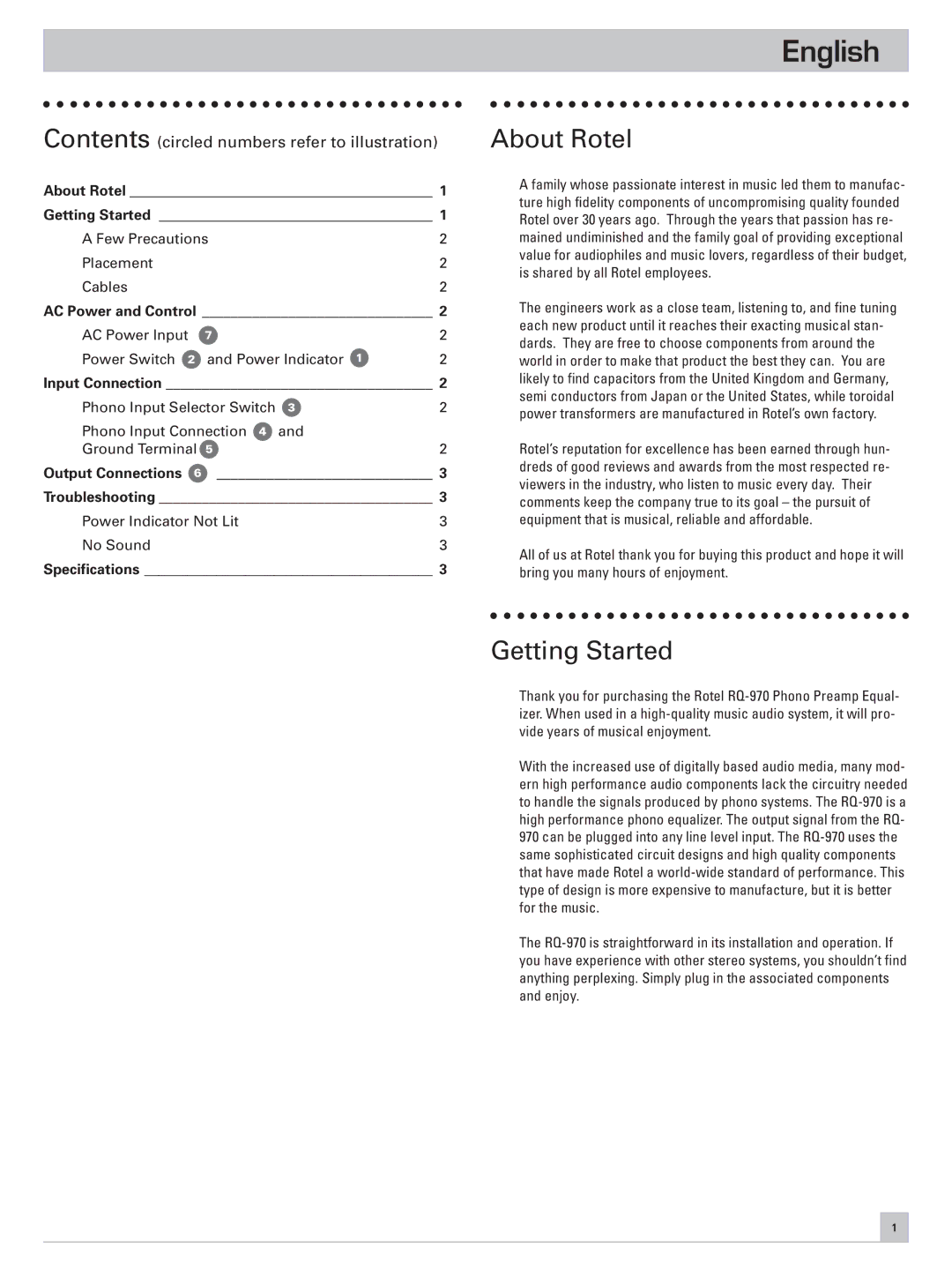 Rotel RQ-970 owner manual English, About Rotel, Getting Started 