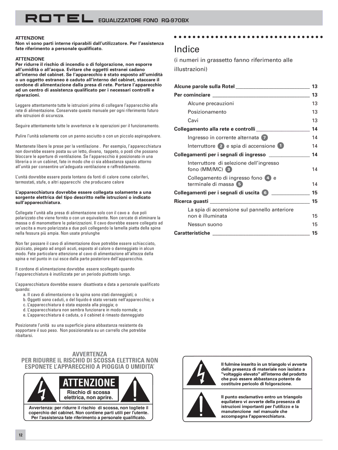 Rotel RQ-970BX owner manual Indice 