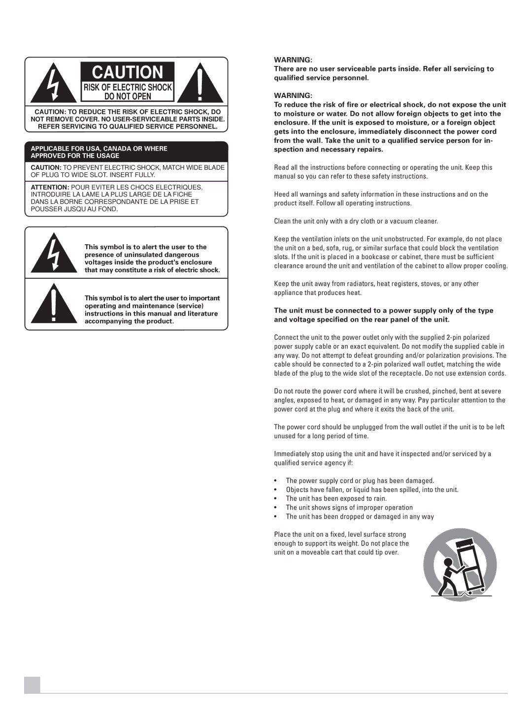 Rotel RQ-970BX owner manual Risk of Electric Shock Do not Open 