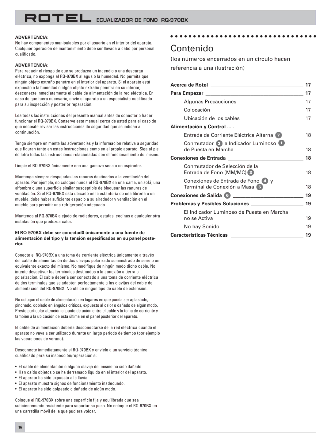 Rotel RQ-970BX owner manual Acerca de Rotel Para Empezar, Alimentación y Control, Conexiones de Entrada, No hay Sonido 