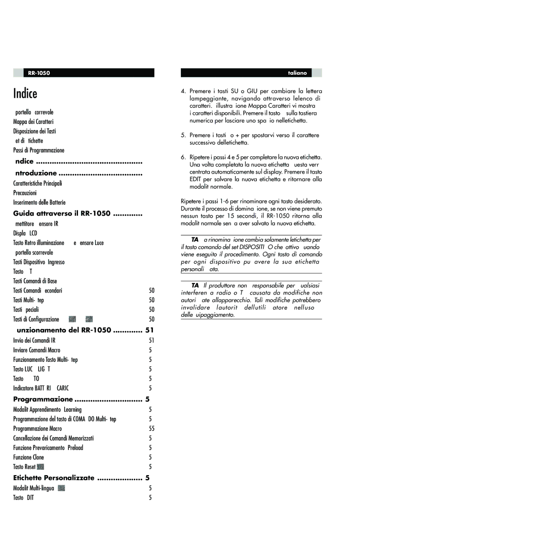 Rotel RR-1050 owner manual Indice 