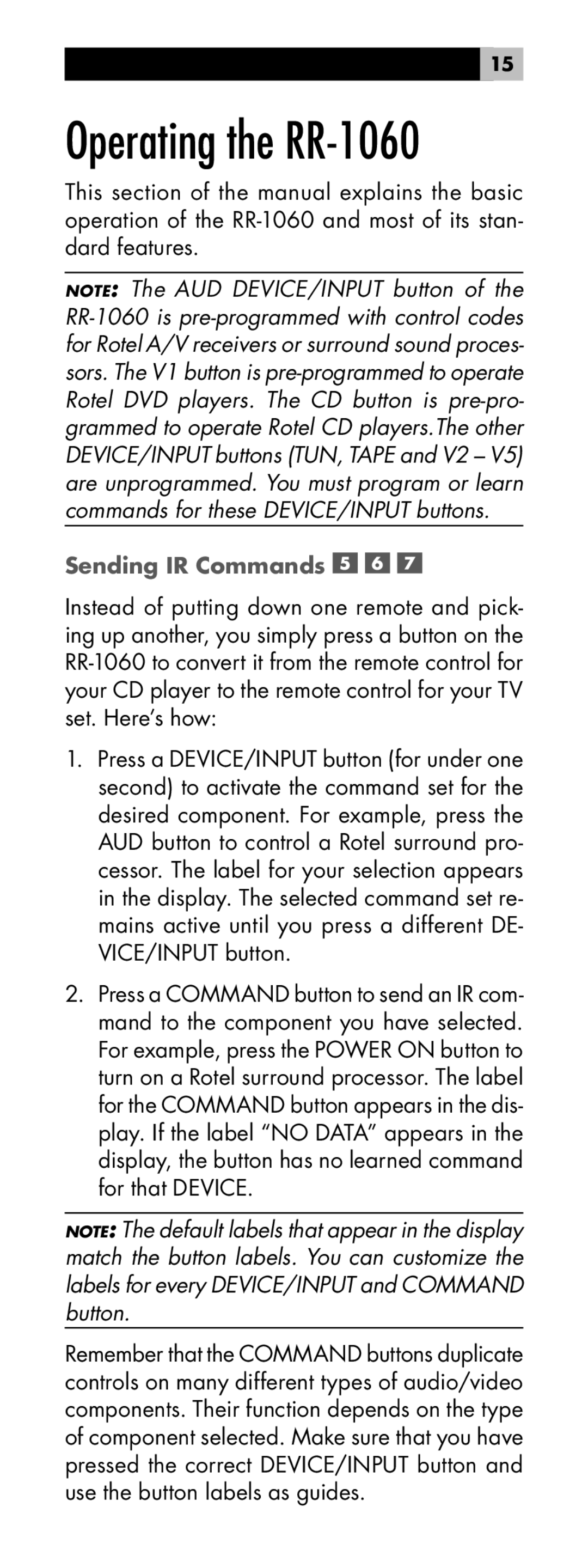 Rotel manual Operating the RR-1060, Sending IR Commands 