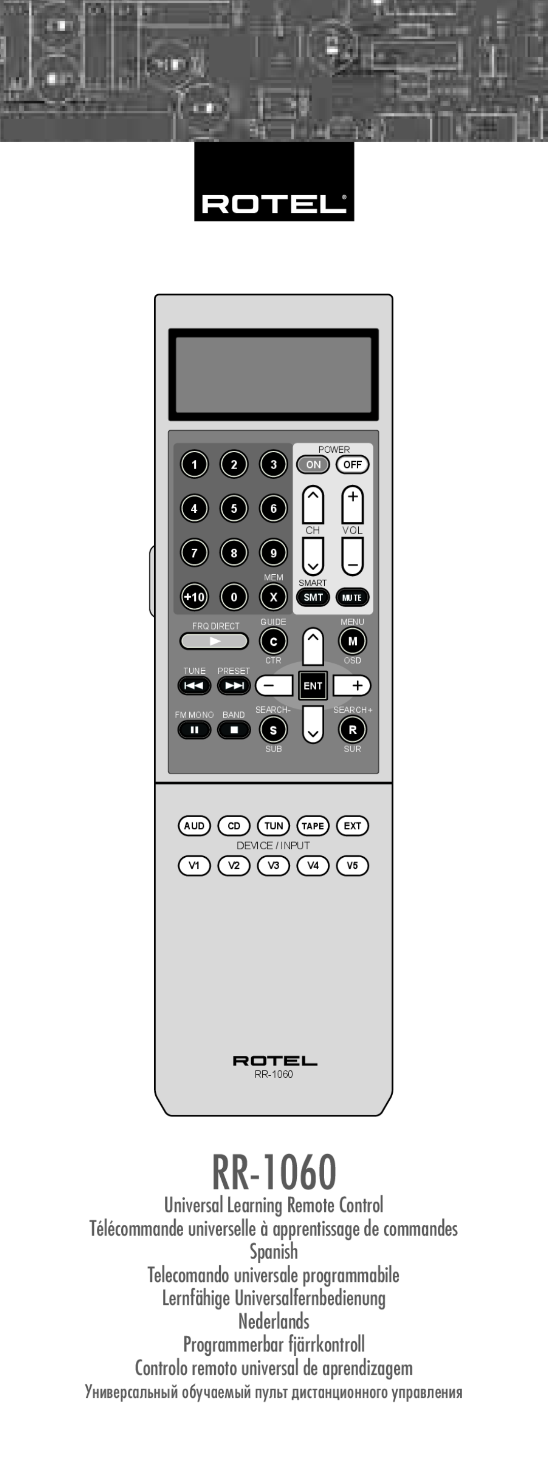 Rotel RR-1060 manual Universal Learning Remote Control, Spanish Telecomando universale programmabile, 1 2 3 ON OFF 4 5 