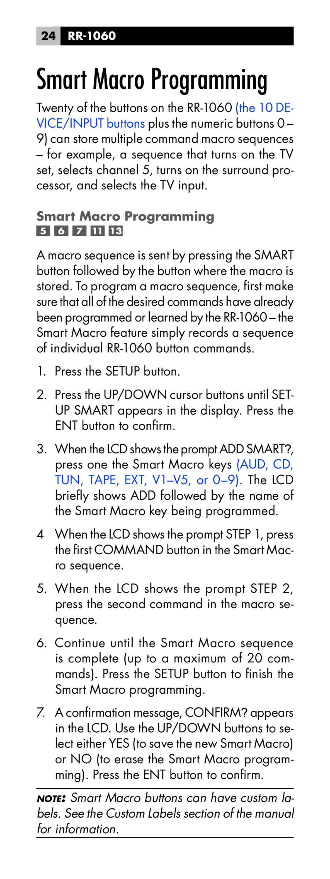 Rotel RR-1060 manual Smart Macro Programming 