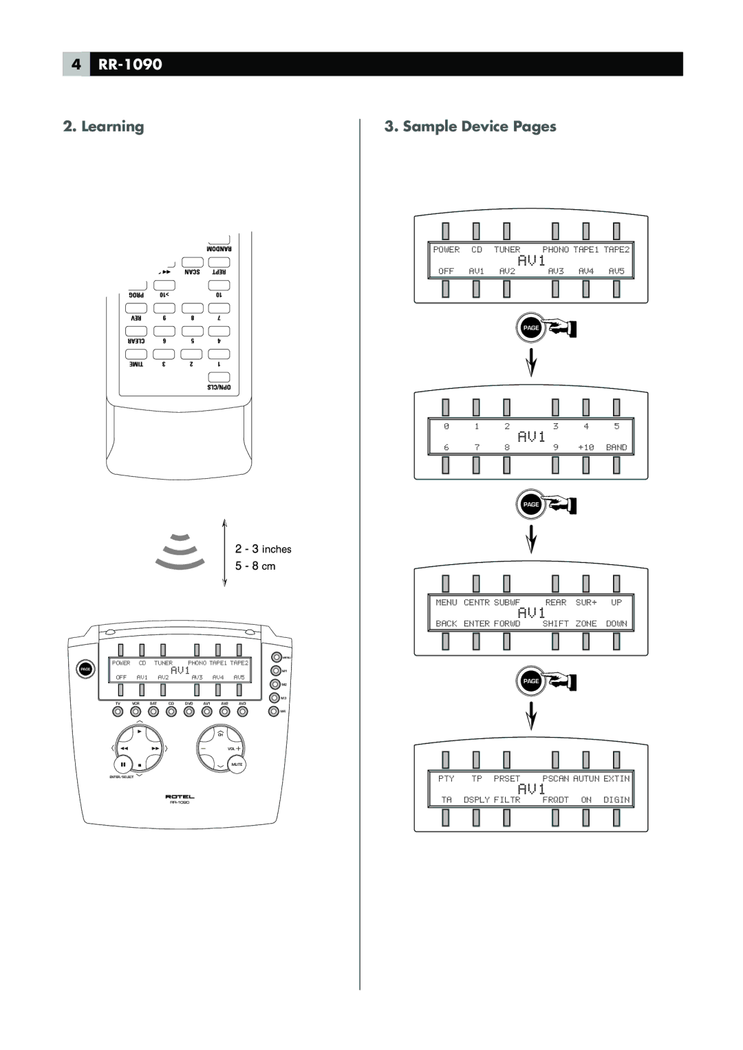 Rotel RR-1090 owner manual Learning, Sample Device Pages 