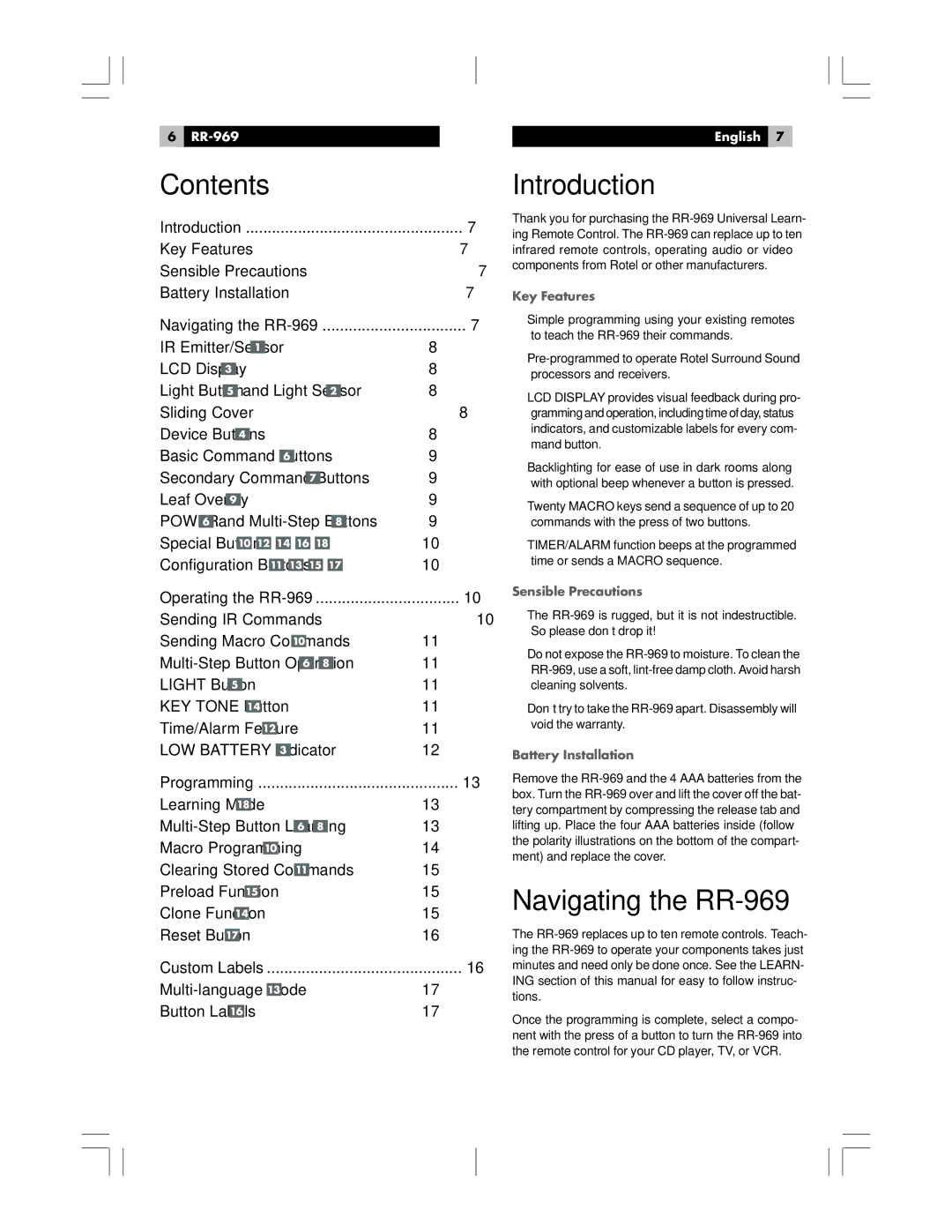 Rotel owner manual Introduction, Navigating the RR-969 