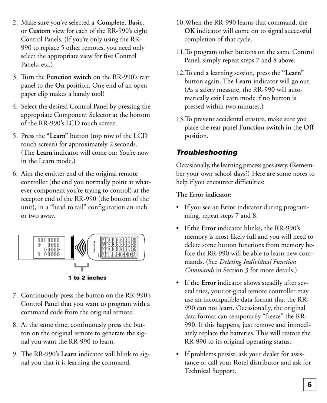 Rotel RR-990 owner manual Troubleshooting, Error indicator 