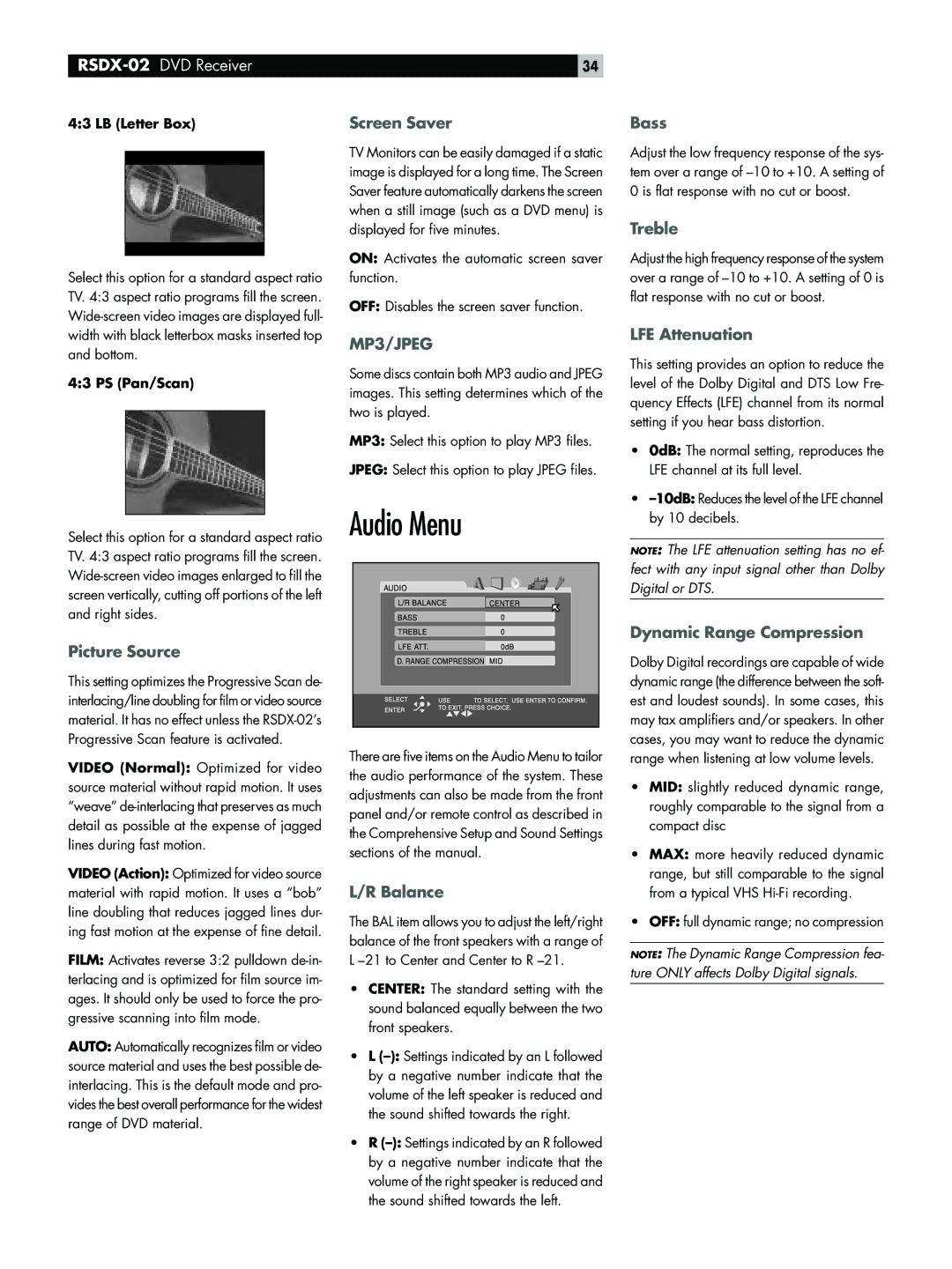 Rotel RSDX-02 owner manual Audio Menu 