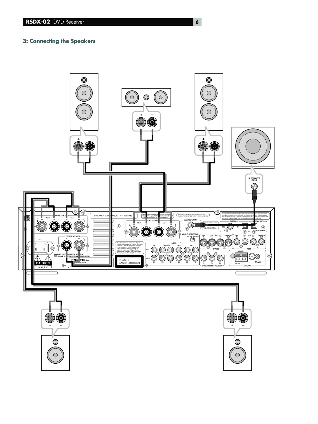 Rotel RSDX-02 owner manual Connecting the Speakers, Dolby, Pro Logic, MLP Lossless, and the double-D 