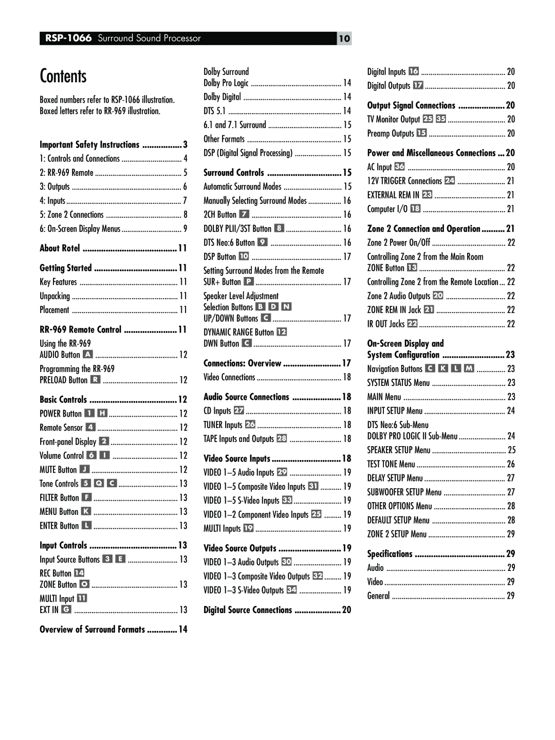 Rotel RSP-1066 owner manual Contents 