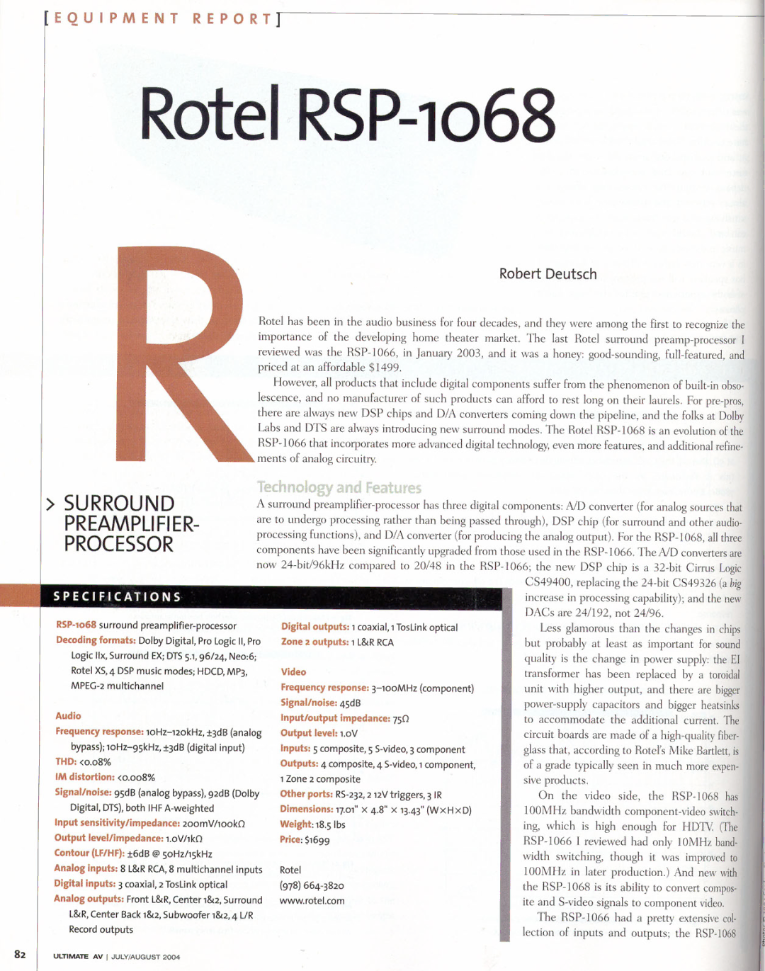 Rotel RSP-1068 manual 