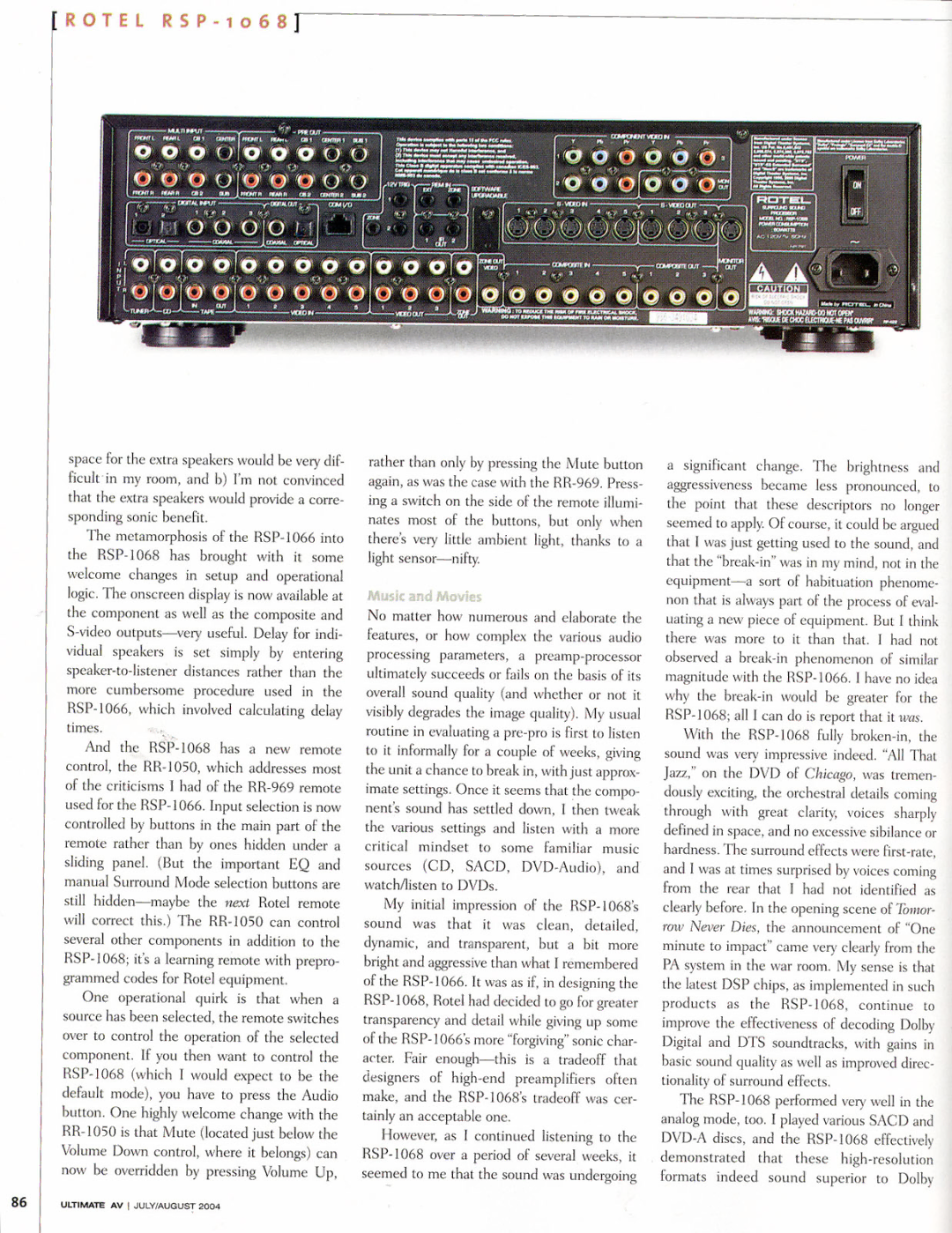 Rotel RSP-1068 manual 