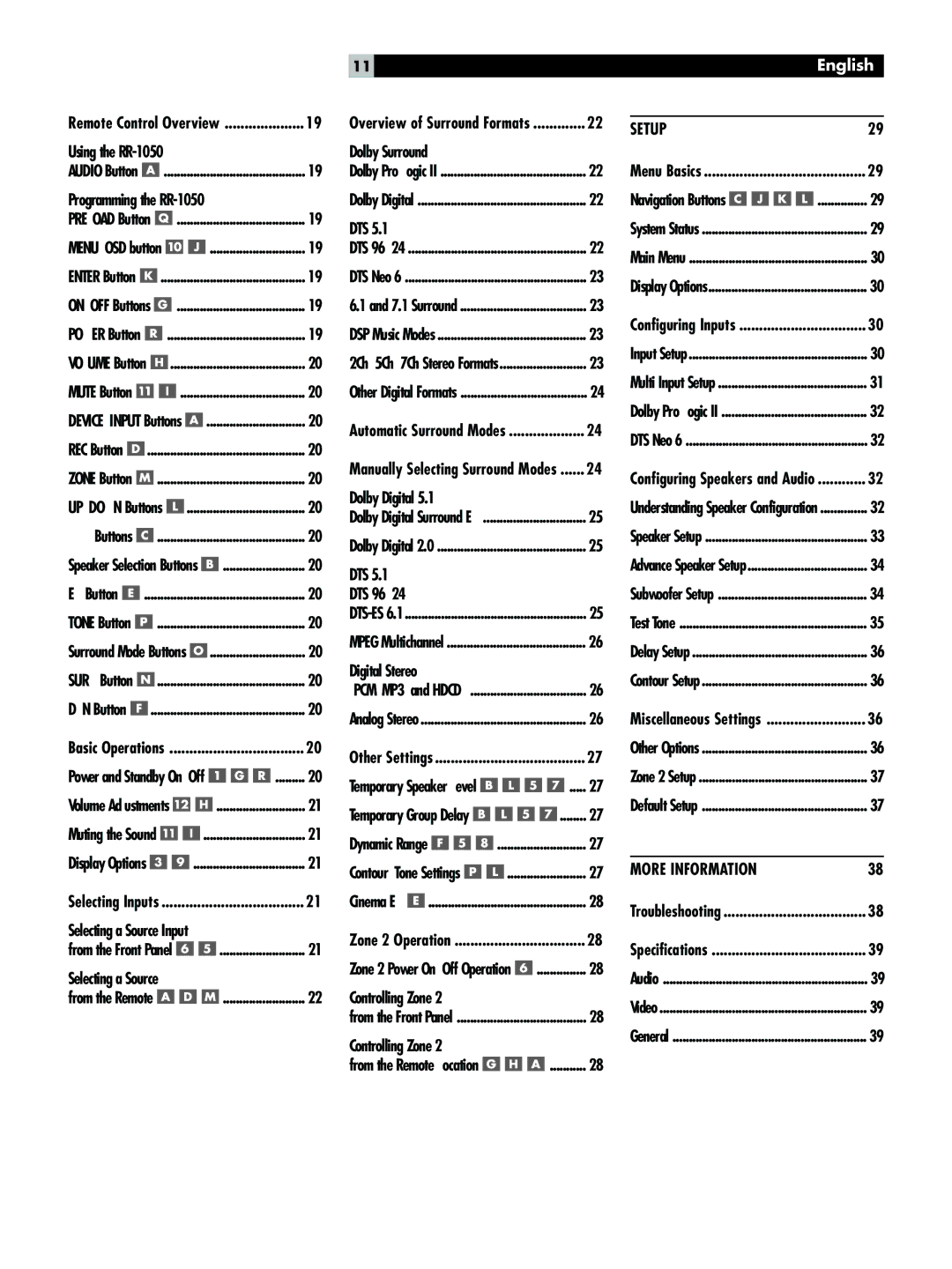 Rotel RSP-1098 owner manual Menu Basics, Specifications 