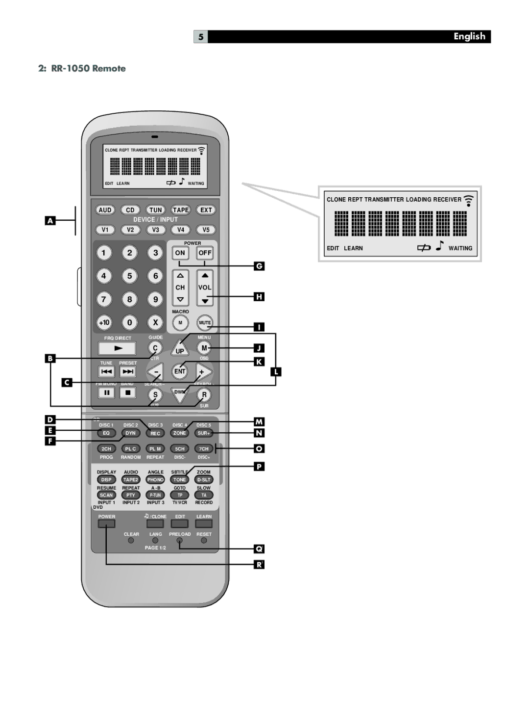 Rotel RSP-1098 owner manual English, RR-1050 Remote 