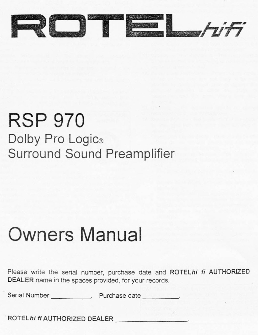 Rotel RSP 970 manual 